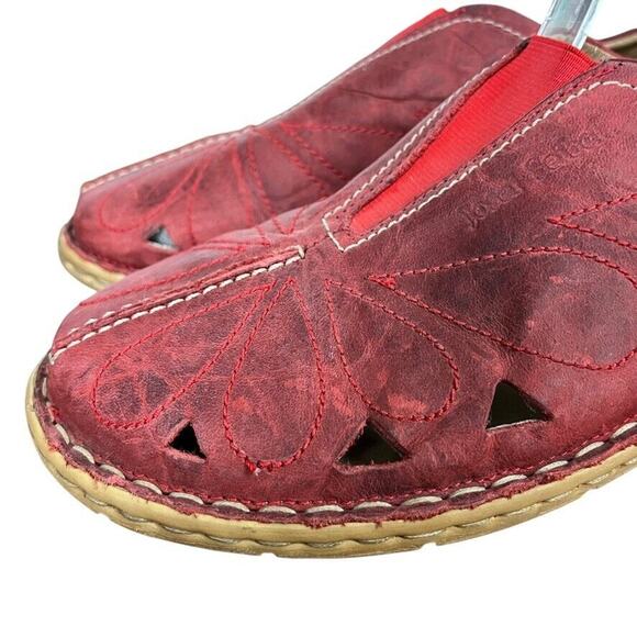 Josef Seibel Womens Red Leather Flats Slip On Cut Outs Loafers Shoes 41 10 10.5 - Picture 8 of 16